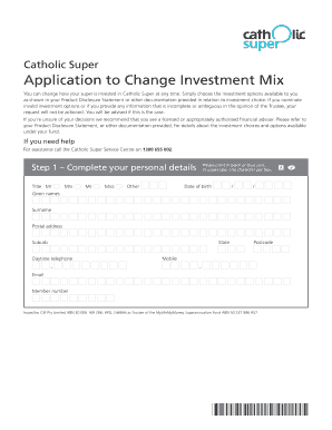 Catholic Super Investment Mix Change Application