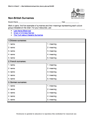 What's In A Name Worksheet