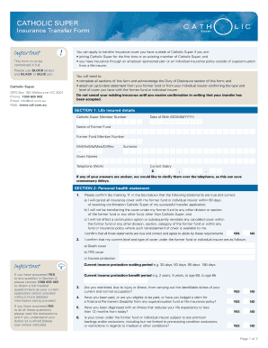 Catholic Super Insurance Transfer Form