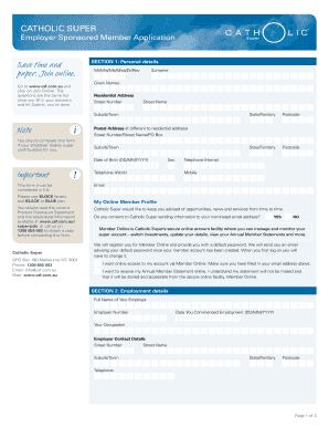Catholic Super Employer Sponsored Member Application