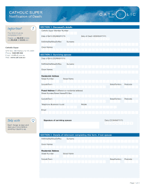 Catholic Super Death Notification Form
