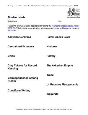 Cuneiform Writing System Timeline Worksheet