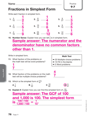 Fillable Online Dublinschools Fractions In Simplest Form Dublinschools Fax Email Print Pdffiller