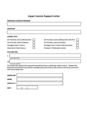 Liquor Licence Support Letter