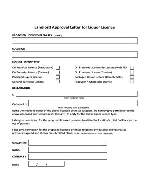 Landlord Approval Letter for Liquor Licence