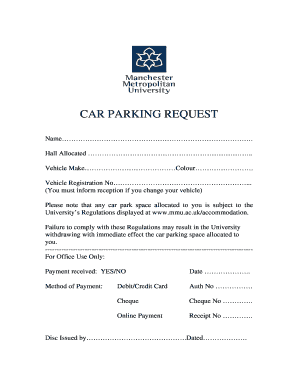University Car Parking Request Form