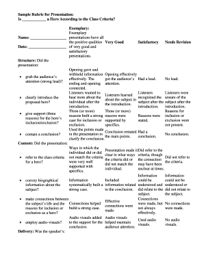 Presentation Rubric for Hero Evaluation
