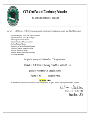 CCB Continuing Education Certificate