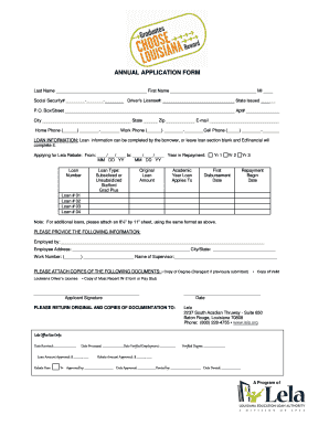 Annual Application Form for Lela Rebate