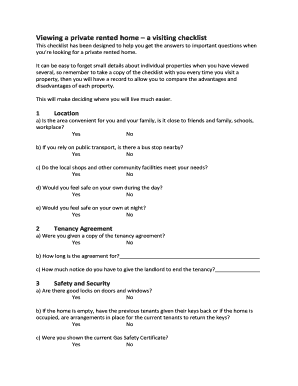 Private Rented Home Viewing Checklist