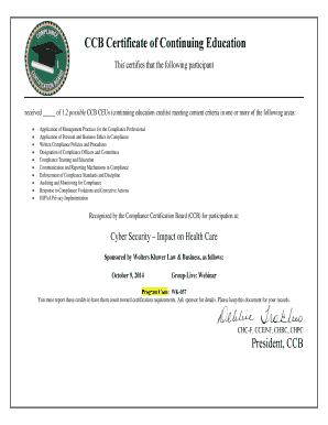 CCB Certificate of Continuing Education