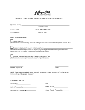 Request to Withdraw Form Community Education Course