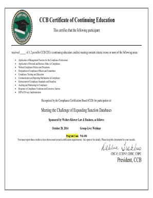 CCB Continuing Education Certificate