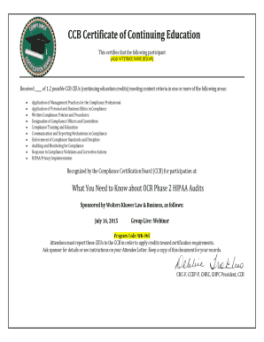 CCB Continuing Education Certificate