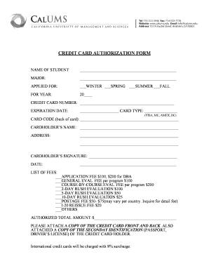 Credit Card Authorization Form