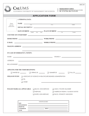 California University of Management and Sciences Application Form