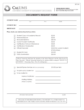 Virginia Branch Campus Documents Request Form