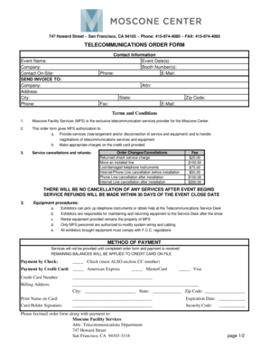 Moscone Center Telecommunications Order Form