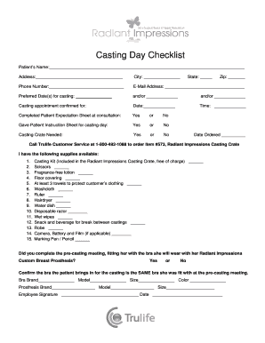 Casting Day Checklist