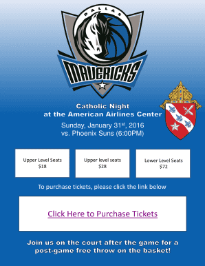 Dallas Mavericks Catholic Night Ticket Order Form
