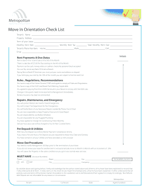 Inspection sheet for rental property - Move In Orientation Check List - bmetrowbcomb