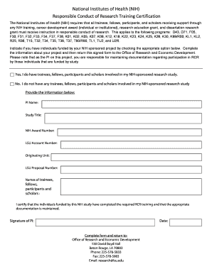 NIH Responsible Conduct of Research Certification Form