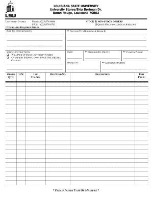 Louisiana State University Stock and Non-Stock Order Form