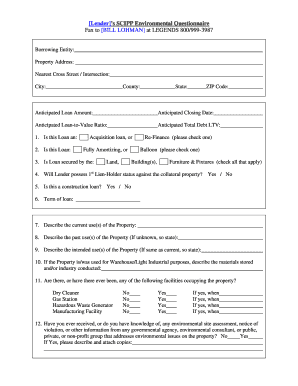SCIPP Environmental Questionnaire