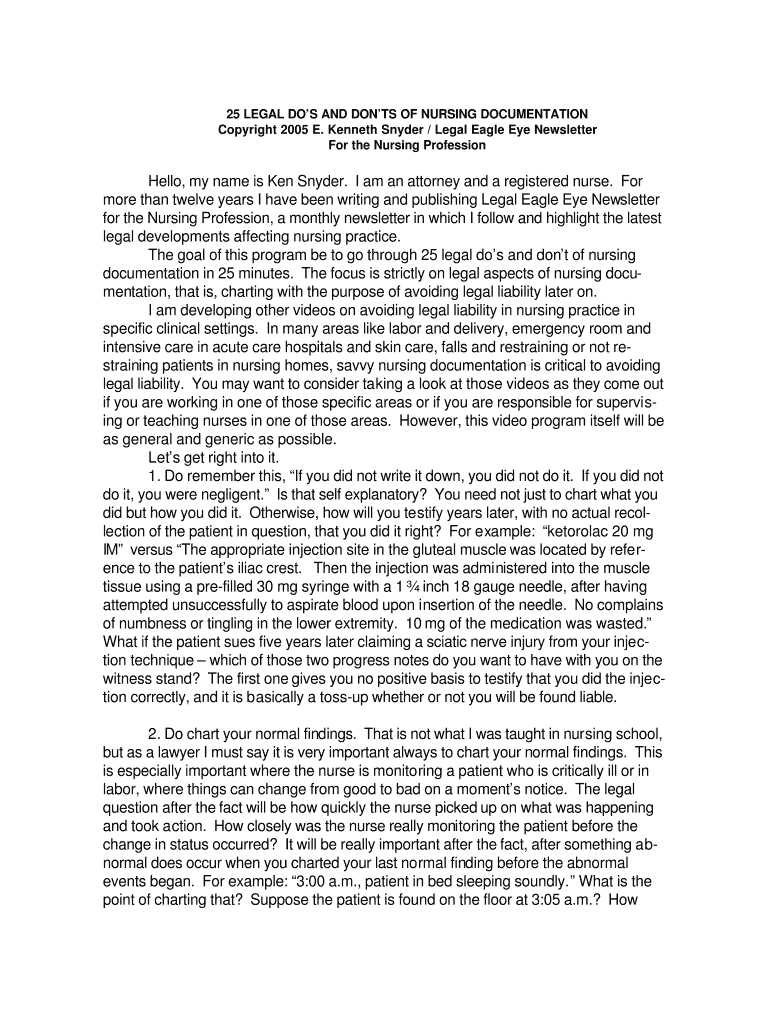 Fillable Online 25 LEGAL DOS AND DONTS OF NURSING DOCUMENTATION Fax ...