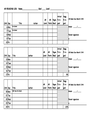 AR READING LOG Name Goal Level - Deer Creek Public Schools