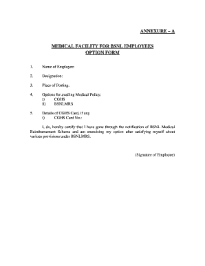 BSNL Employee Medical Facility Option Form