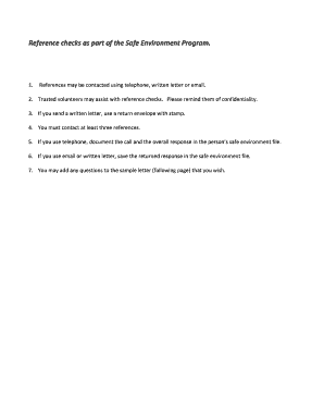Reference Check Form for Volunteer Background Screening