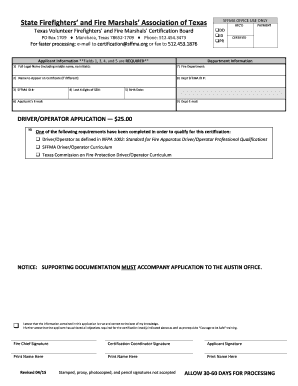 Texas Volunteer Firefighter Certification Application