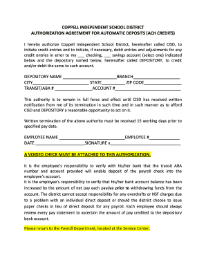 Coppell ISD Automatic Deposit Authorization