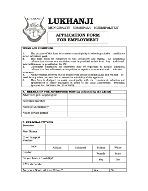 South African Municipal Employment Application Form