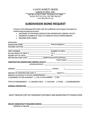 Subdivision Bond Request