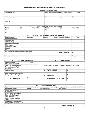 Financial Disclosure Affidavit of Indigency