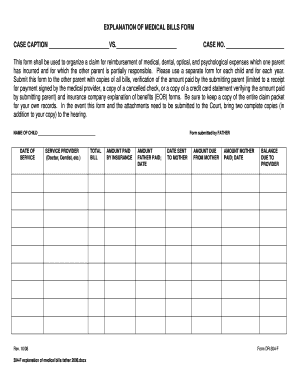 Explanation of Medical Bills Form
