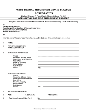 West Bengal Self Employment Project Application