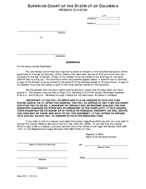 Summons for Probate Case