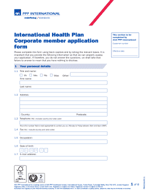 AXA PPP International Health Plan Application Form