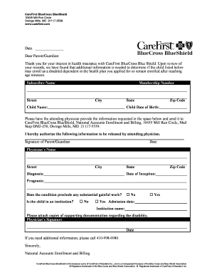 CareFirst Disabled Dependent Enrollment Form