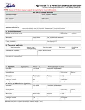 Application for a Permit to Construct or Demolish
