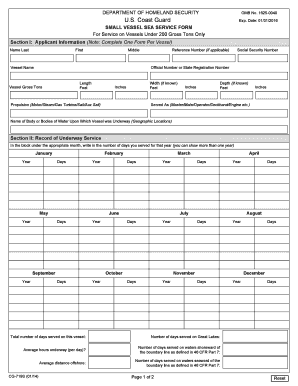 Small Vessel Sea Service Form