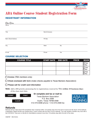 ABA Online Course Student Registration Form