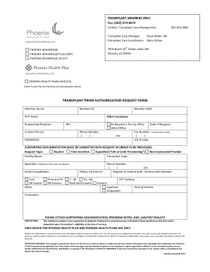 Transplant Prior Authorization Request Form