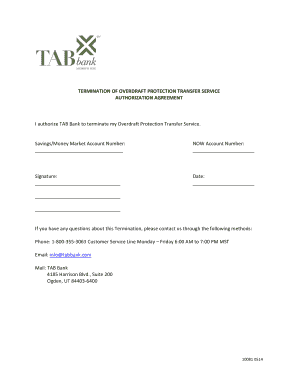 Termination of Overdraft Protection Authorization Agreement
