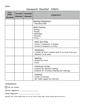 Homework Checklist
