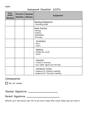 Homework Checklist