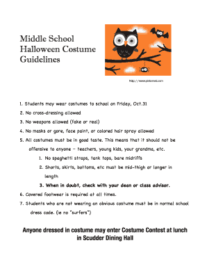 Fillable Online Students may wear costumes to school on Friday, Oct Fax ...